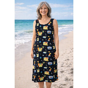 Jessica Howard Summer Print Sheath Dress Knee Length Ships lighthouses houses M